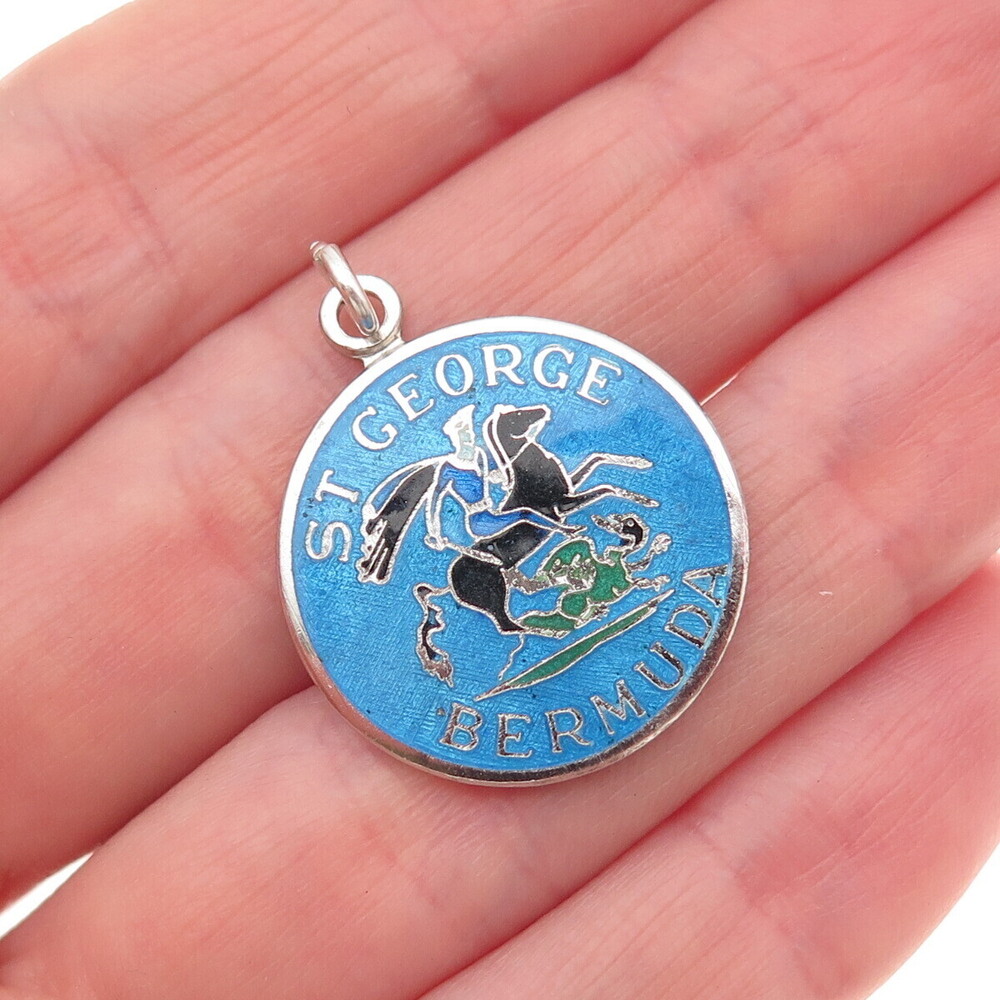 Breadner Co. 925 Sterling Silver Vintage Enamel St. George Bermuda Charm Pendant